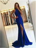 Royal Blue Mermaid Satin Prom Dress with Slit LBQ3861